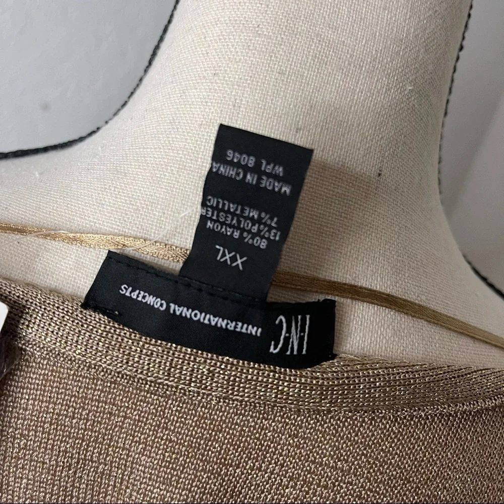 International Concepts INC Womens Gold Metallic Long Sleeve Scoop Neck Faux Wrap - Picture 15 of 15